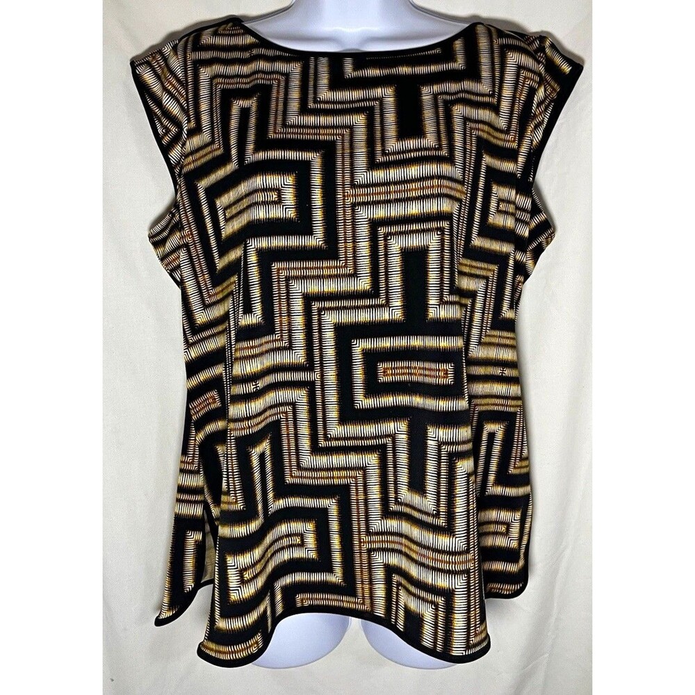Worthington Women's Top Size PXL Geometric Gold Black Sleeveless Stretch Zipper